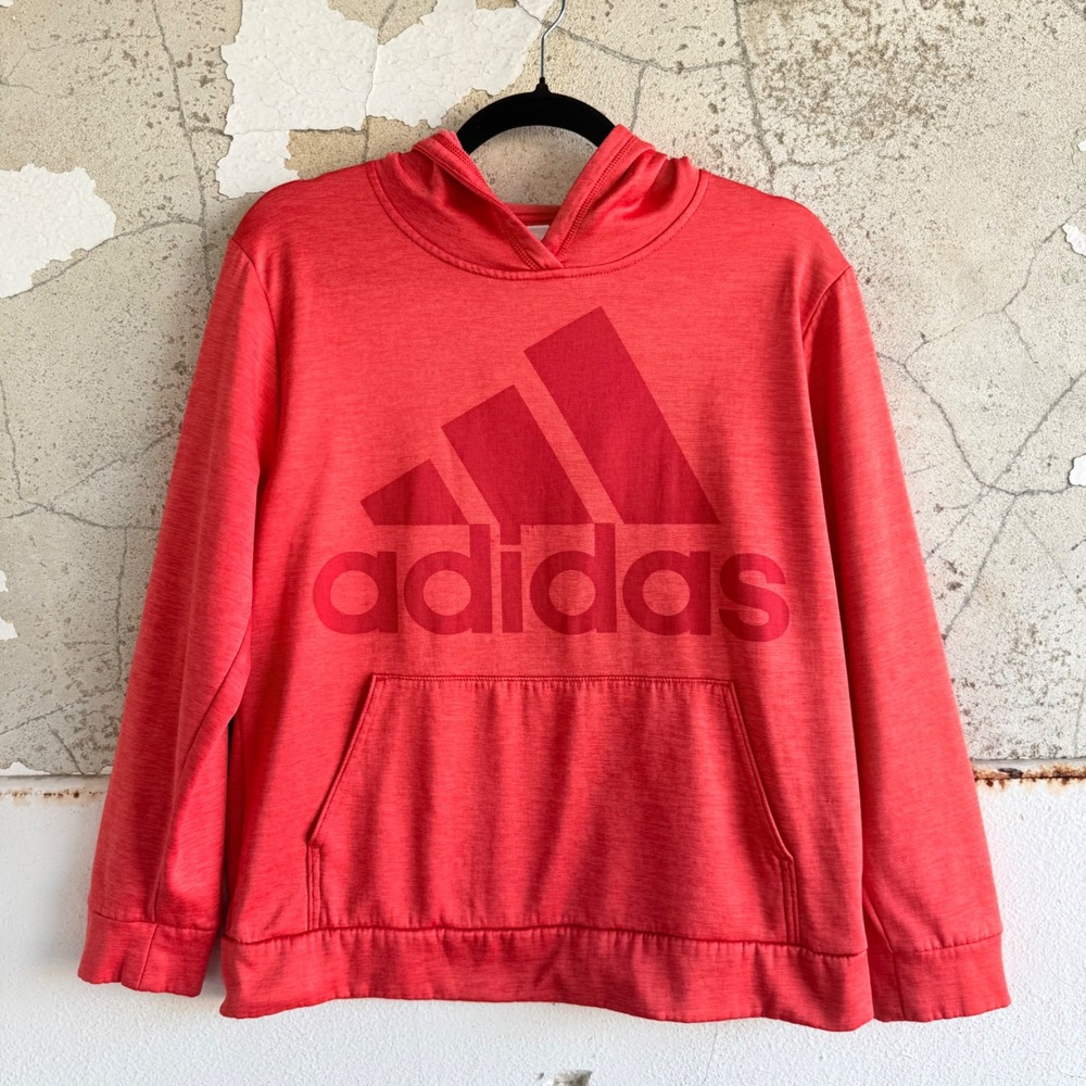 Adidas Hoodie Youth Large 14 16 Sweatshirt Logo Kangaroo Pocket Fleece